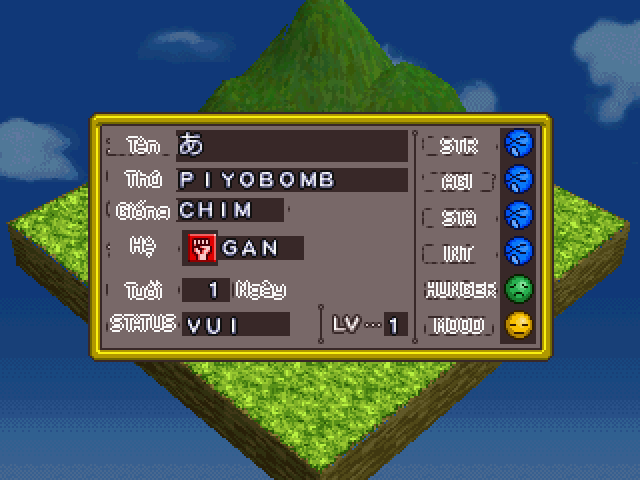 Bảng chỉ số thú: Tên, Giống, Hệ, Tuổi / Monster stats panel